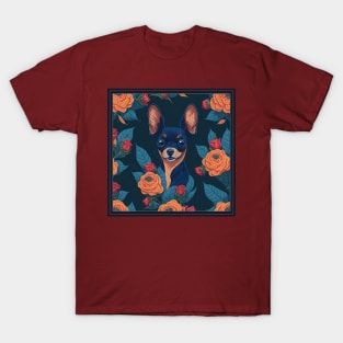 Dogs, Toy Terrier and flowers, dog, style vector (red flowers Toy Terrier 2 version) T-Shirt
